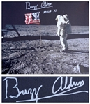 Buzz Aldrin Signed Canvas of the Iconic Apollo 11 Image Showing Aldrin Standing Next to the U.S. Flag -- Measures 24 x 20